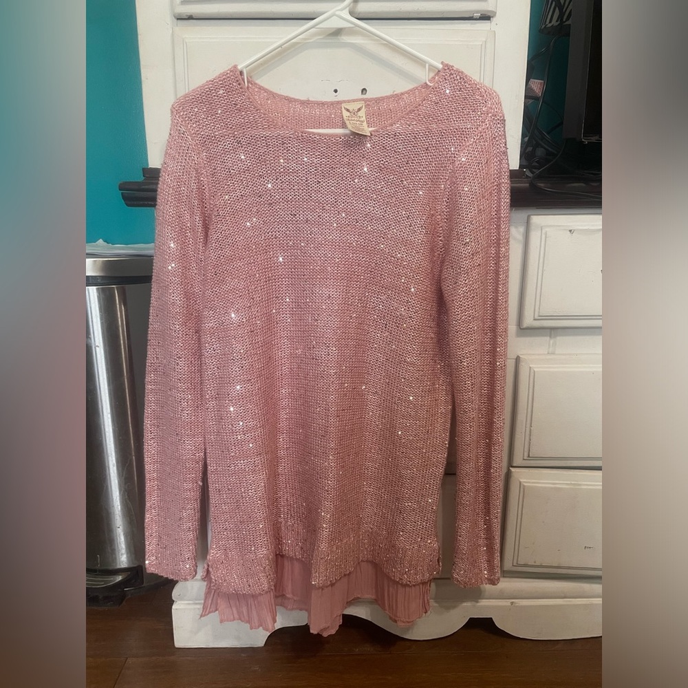 Faded Glory Pink Knitted Sweater with sequins scattered around